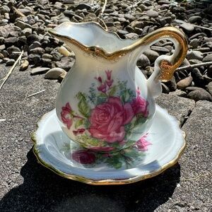 Japan Tilso Porcelain Handpainted Flower Pitcher With Plate